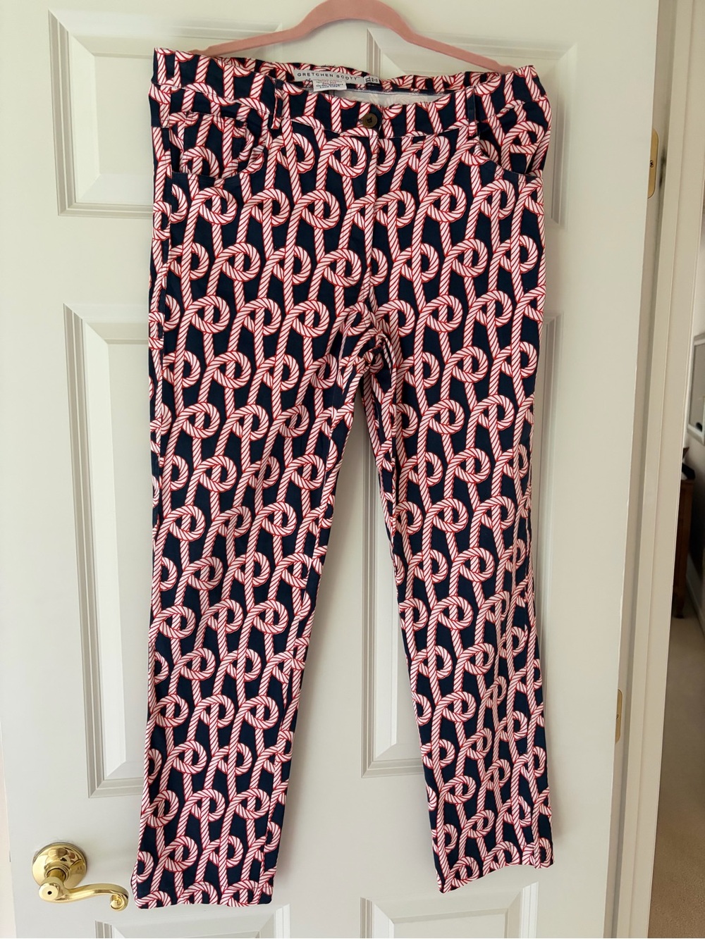 Gretchen Scott Designs Navy Leggings with Pink Rope Print
